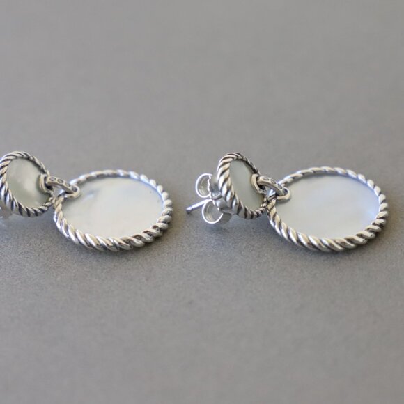 David Yurman Elements Double Drop Earrings Mother of Pearl with Diamonds - Picture 5 of 7